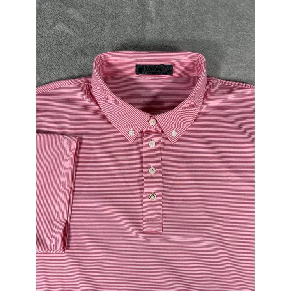 G FORE Shirt Mens XL Pink White Striped Performance Golf Polo